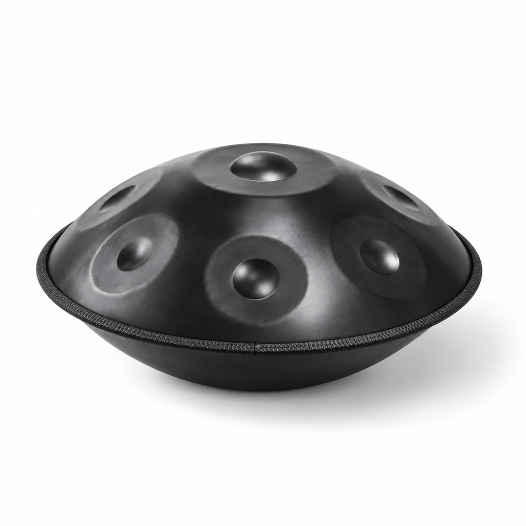 Obsidienne — Handpan Ré mineur D Kurd, noir mat 22 pouces
