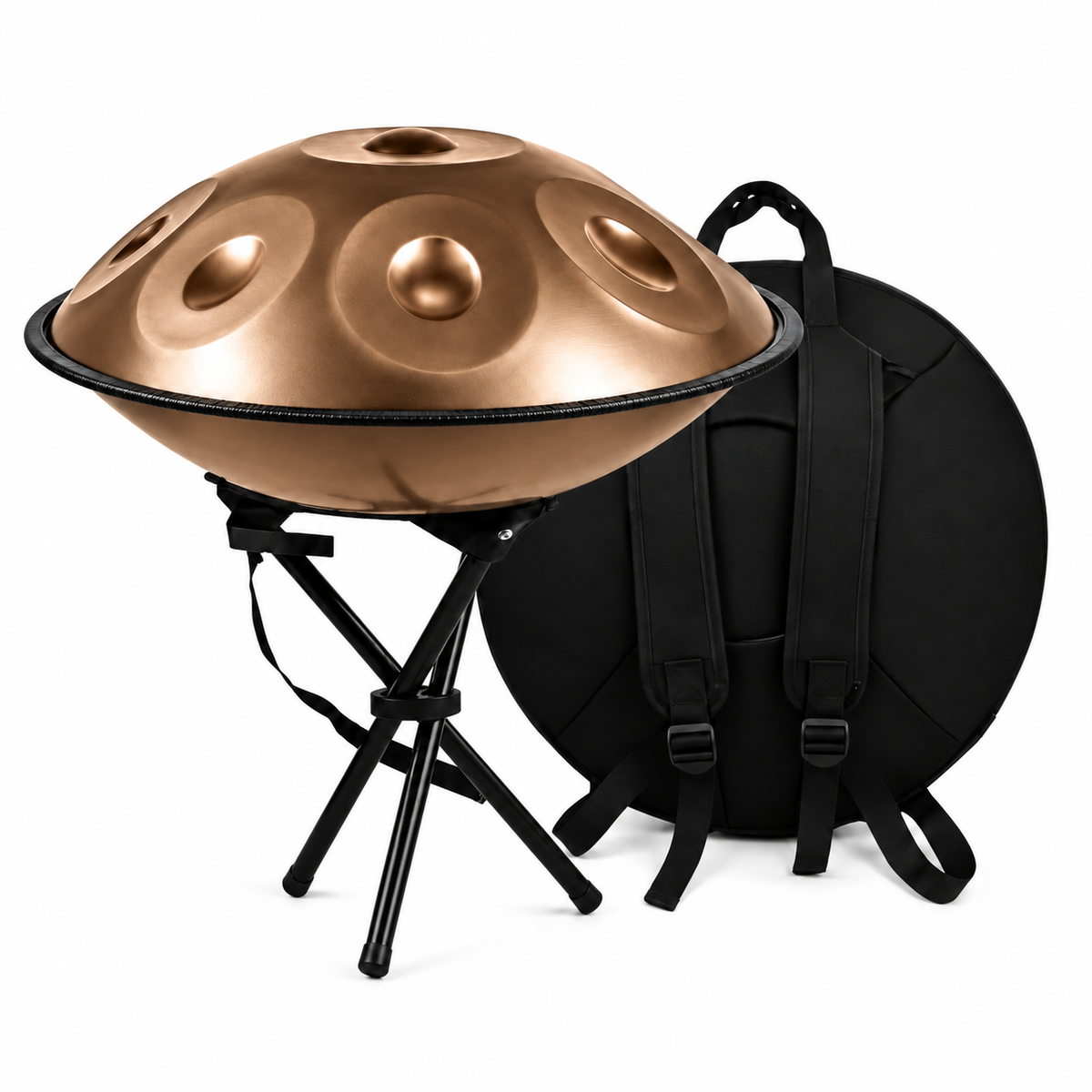 Hélios — Handpan Ré mineur D Kurd, doré 22 pouces