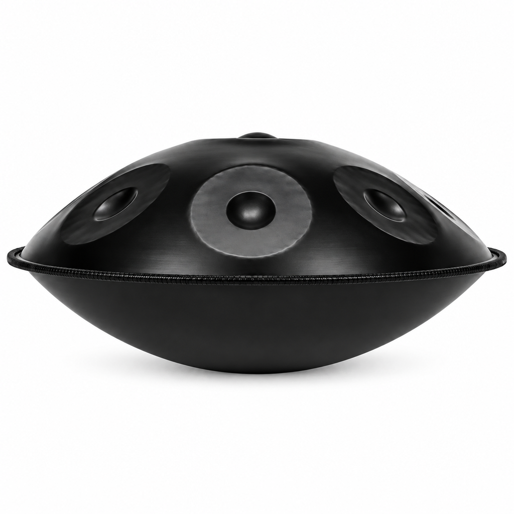 Obsidienne — Handpan Ré mineur D Kurd, noir mat 22 pouces