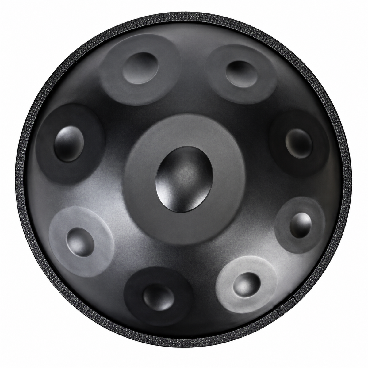 Obsidienne — Handpan Ré mineur D Kurd, noir mat 22 pouces