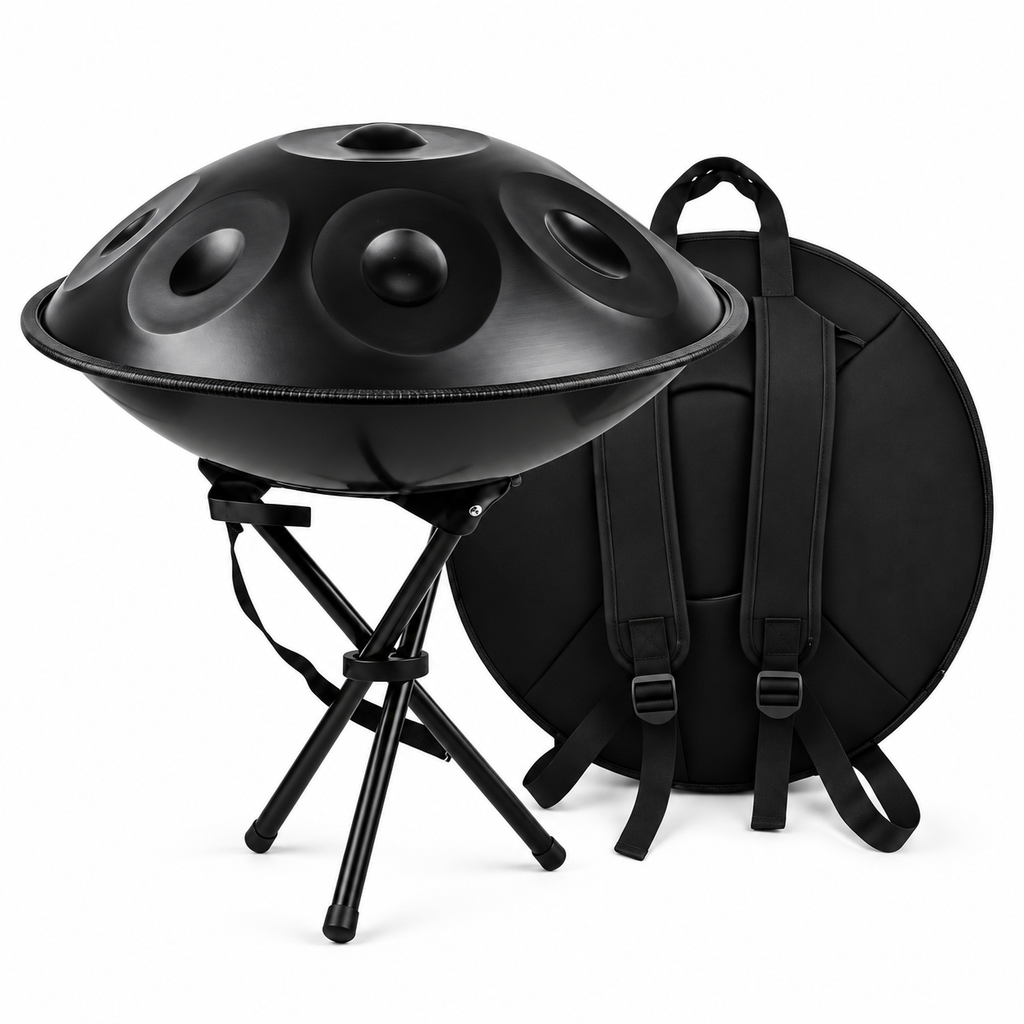 Obsidienne — Handpan Ré mineur D Kurd, noir mat 22 pouces