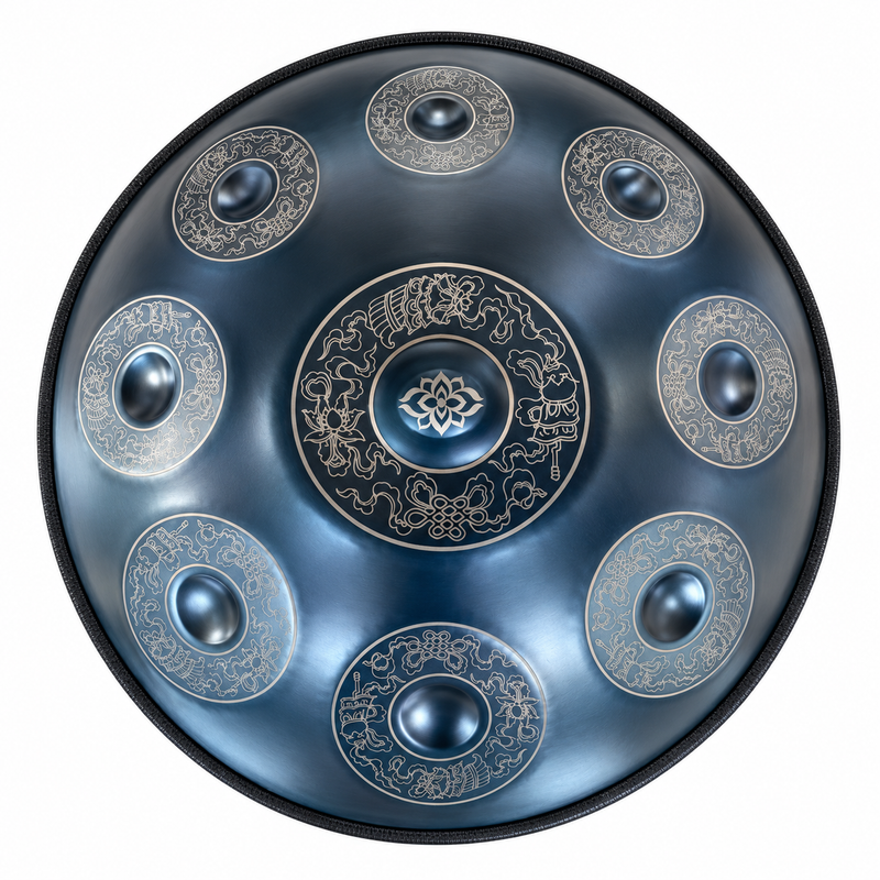 Lagon — Handpan Mandala Ré mineur D Kurd, motif bleu 22 pouces