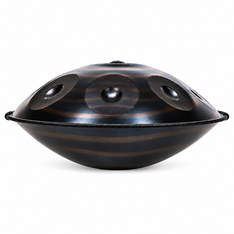 Vertige — Handpan Spiral Ré mineur D Kurd, vortex noir 22 pouces
