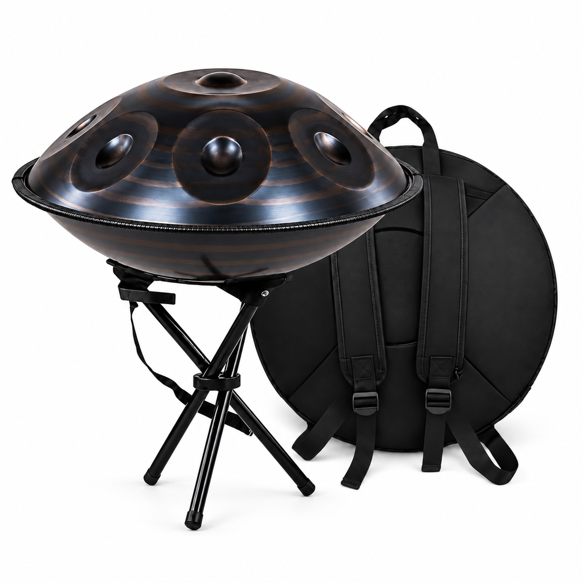 Vertige — Handpan Spiral Ré mineur D Kurd, vortex noir 22 pouces