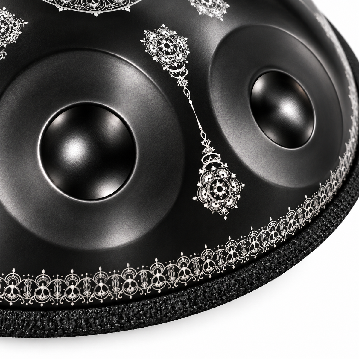 Rosace — Handpan Mandala Ré mineur D Kurd, noir et argent 22 pouces