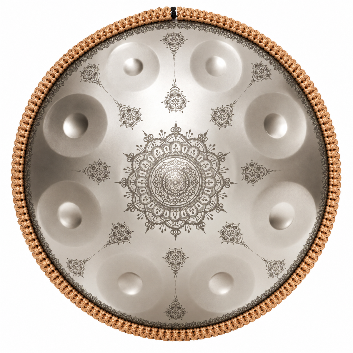 Éclipse — Handpan Mandala Ré mineur D Kurd, argenté 22 pouces