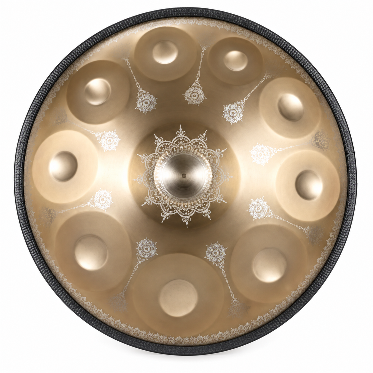 Vitrail — Handpan Mandala Ré mineur D Kurd, doré 22 pouces