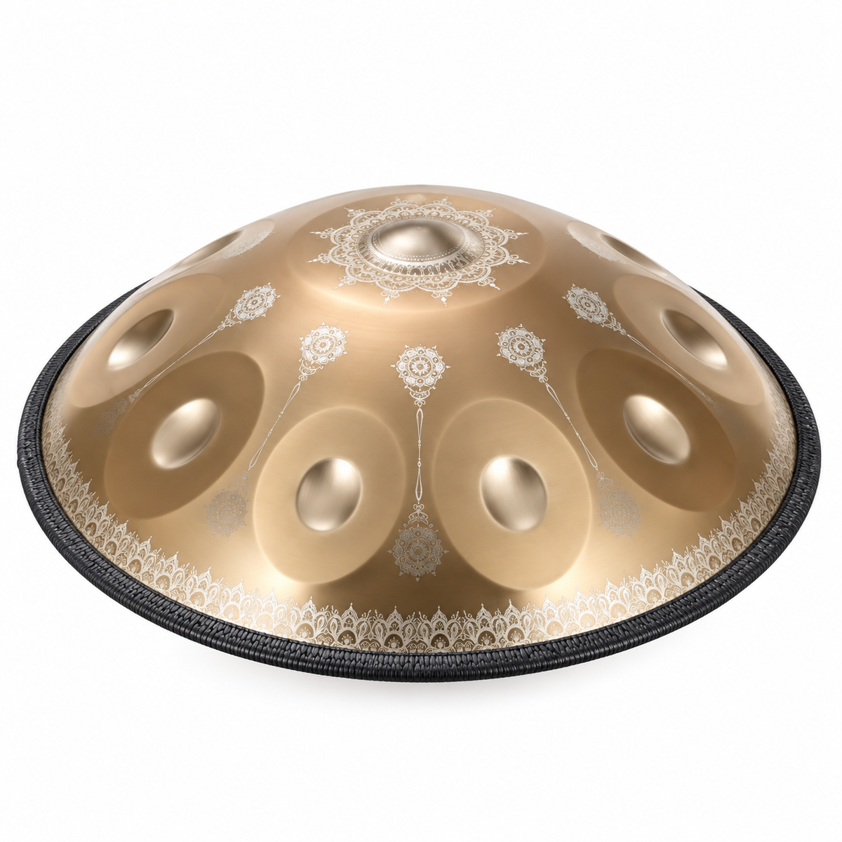 Vitrail — Handpan Mandala Ré mineur D Kurd, doré 22 pouces