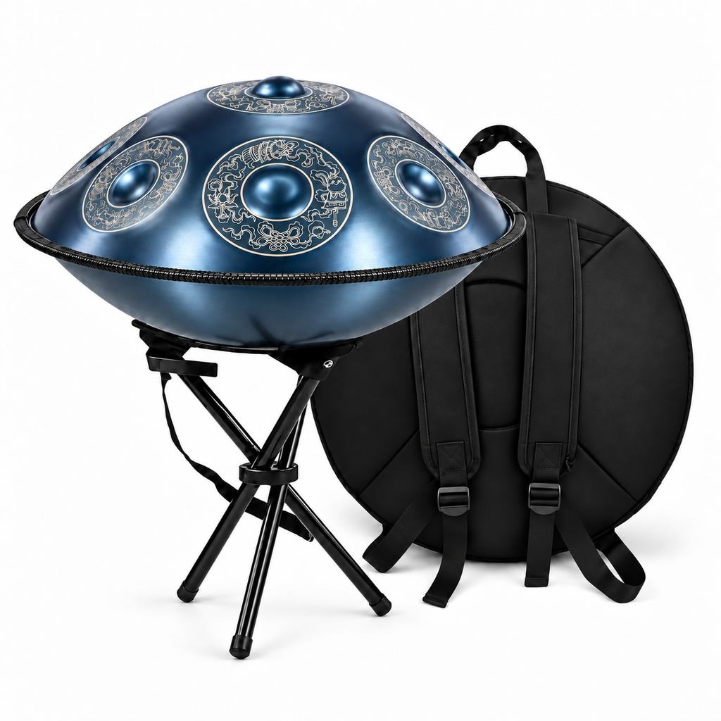 Lagon — Handpan Mandala Ré mineur D Kurd, motif bleu 22 pouces