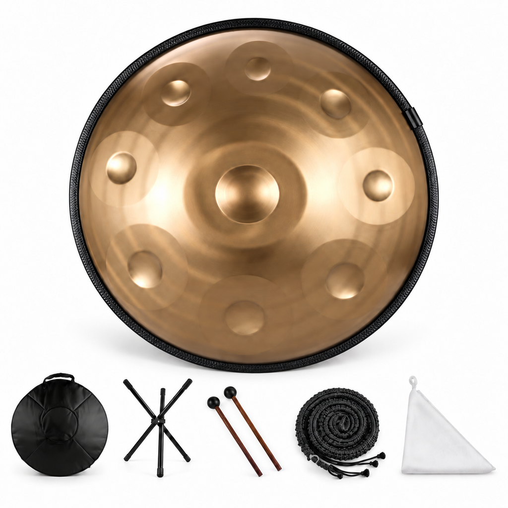 Zéphyr — Handpan Spiral Ré mineur D Kurd, or clair 22 pouces