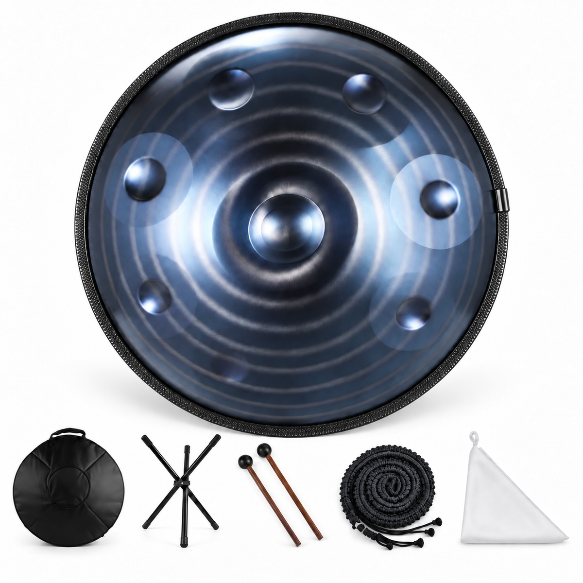 Sillage — Handpan Spiral Ré mineur D Kurd, noir 22 pouces