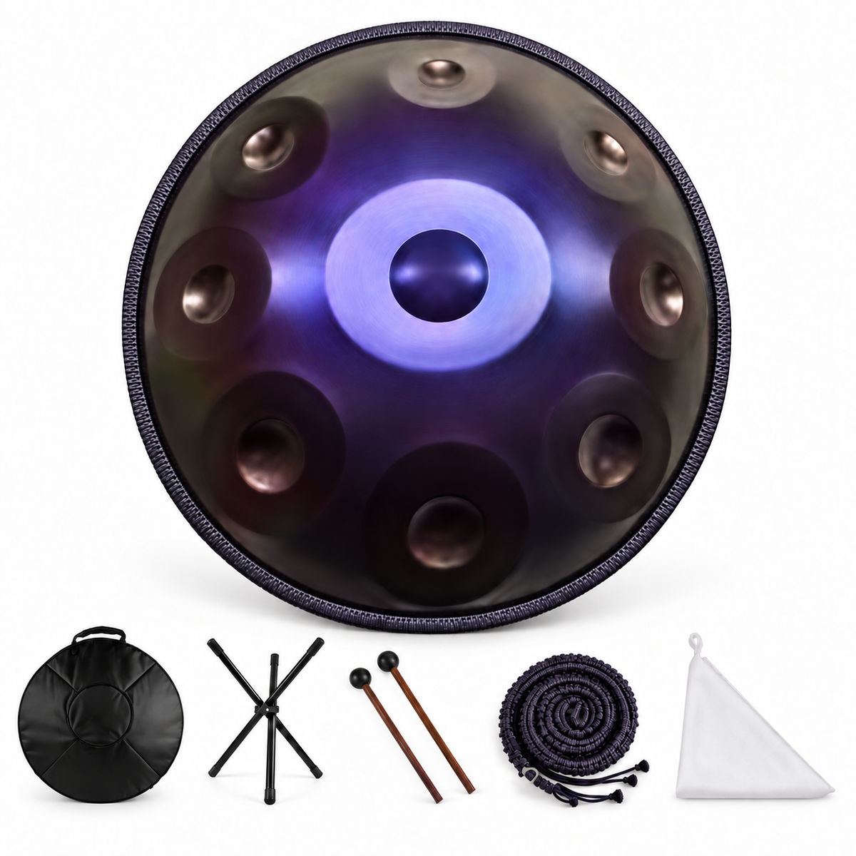 Améthyste — Handpan Ré mineur D Kurd, violet profond 22 pouces
