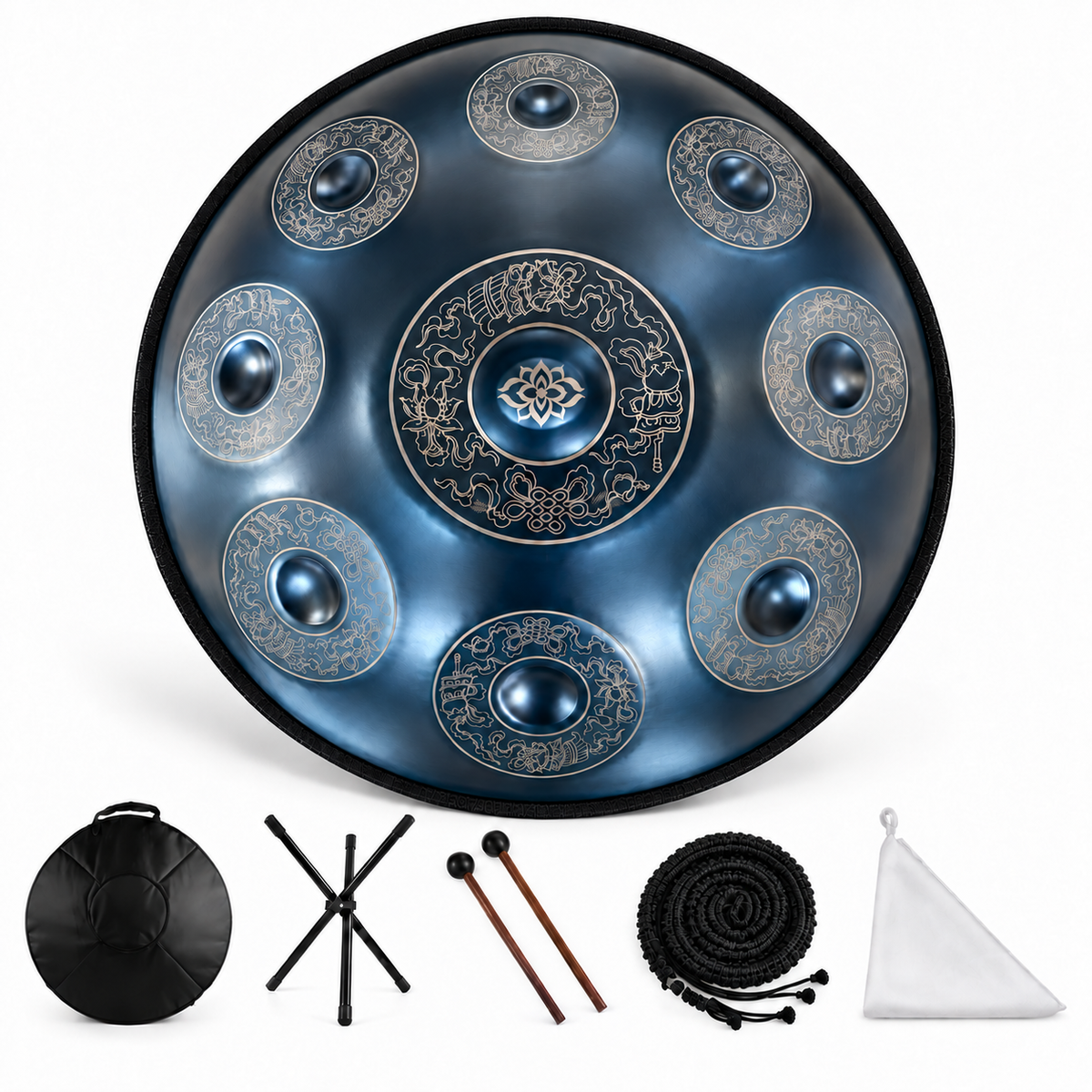Lagon — Handpan Mandala Ré mineur D Kurd, motif bleu 22 pouces