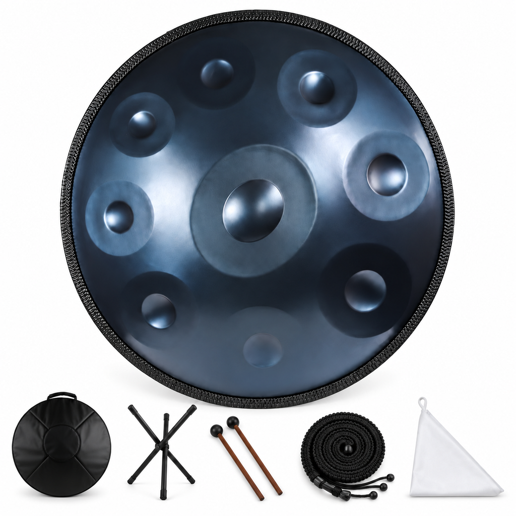 Abysse — Handpan Ré mineur D Kurd, bleu nuit 22 pouces