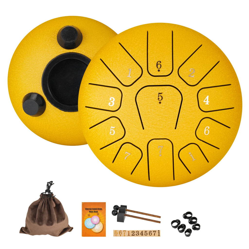 Coffret steel tongue drum 11 notes 6 pouces, coloris jaune