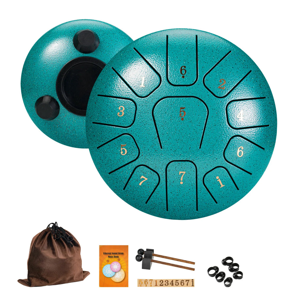 Coffret steel tongue drum 11 notes 6 pouces, coloris vert