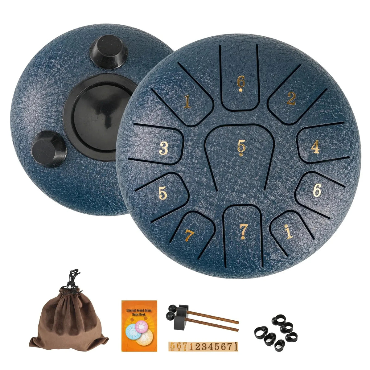 Coffret steel tongue drum 11 notes 6 pouces, coque acier et mailloches