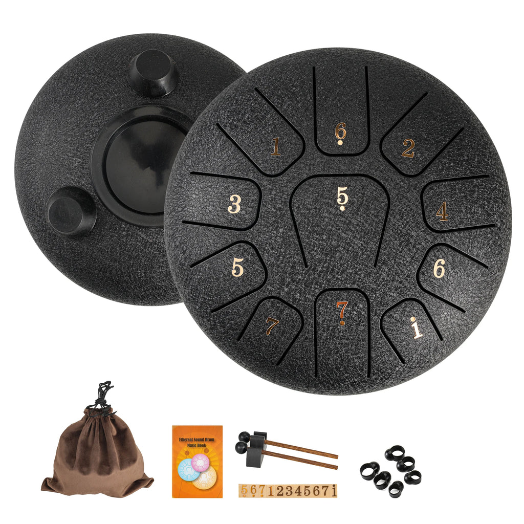 Coffret steel tongue drum 11 notes 6 pouces, coloris noir
